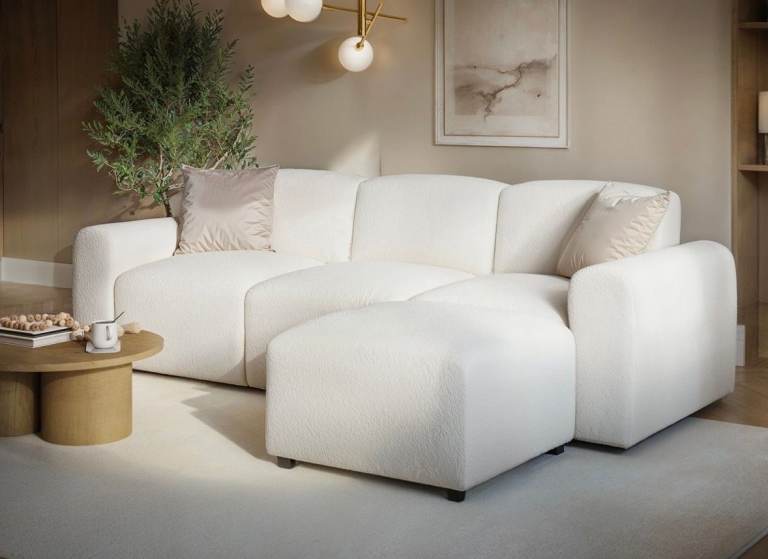 Cream Boucle Sectional Sofa