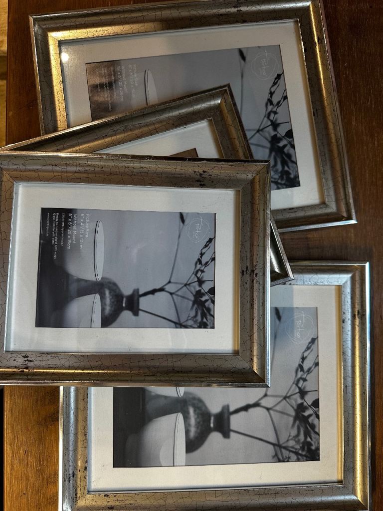 Set of 4 used Silver Distressed Photo Frames