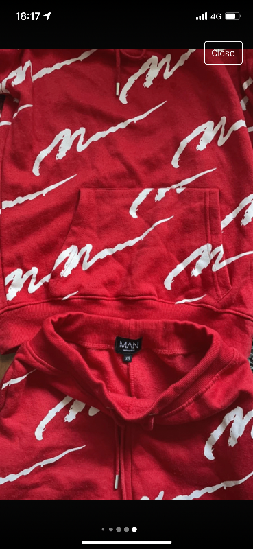 BoohooMAN red Mens tracksuit hoodie and bottoms adult size XS VGC