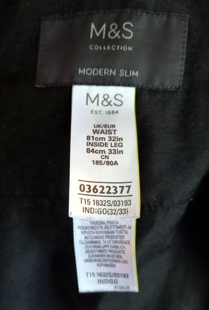M&S Men's Modern Slim Fit Suit Indigo, 36 Inch Jacket, 2 x Trousers 32/33 inch; Washable