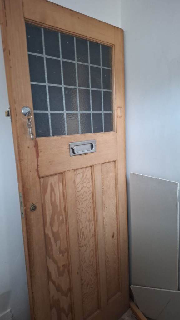 Solid Wood Front Door with Leaded Glass Panel