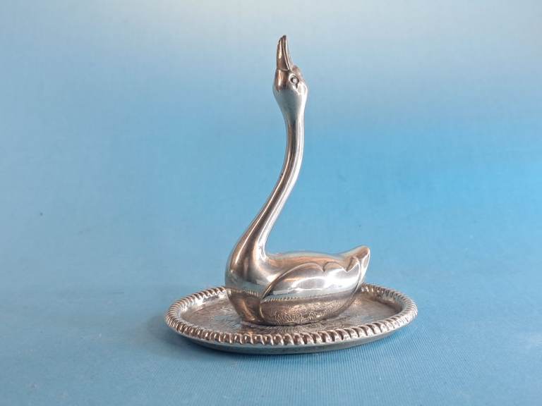 Vintage Old Antique S Metal swan figure. Ring Holder.. good condition.  As seen.