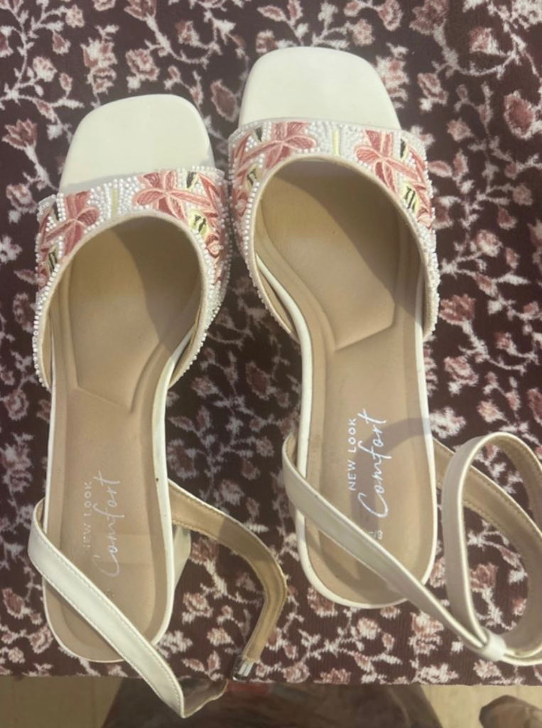 New Look Comfort Sandals - White with Embroidery, As Good As New