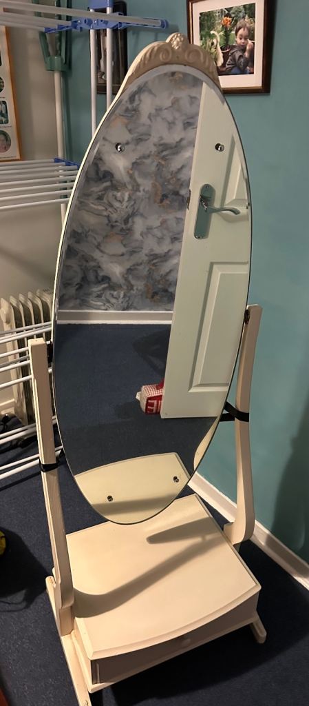 VINTAGE SHABBY CHIC FRENCH STYLE CHEVAL MIRROR WITH DRAWER