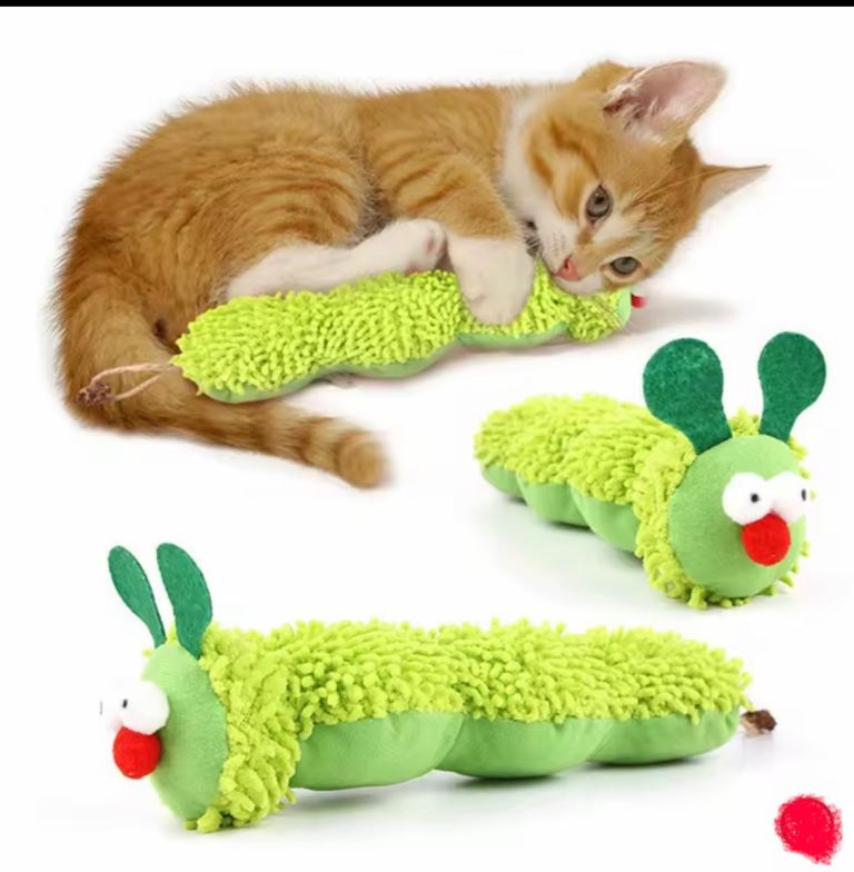 Durable Green Caterpillar Plush - Interactive Pet Toy