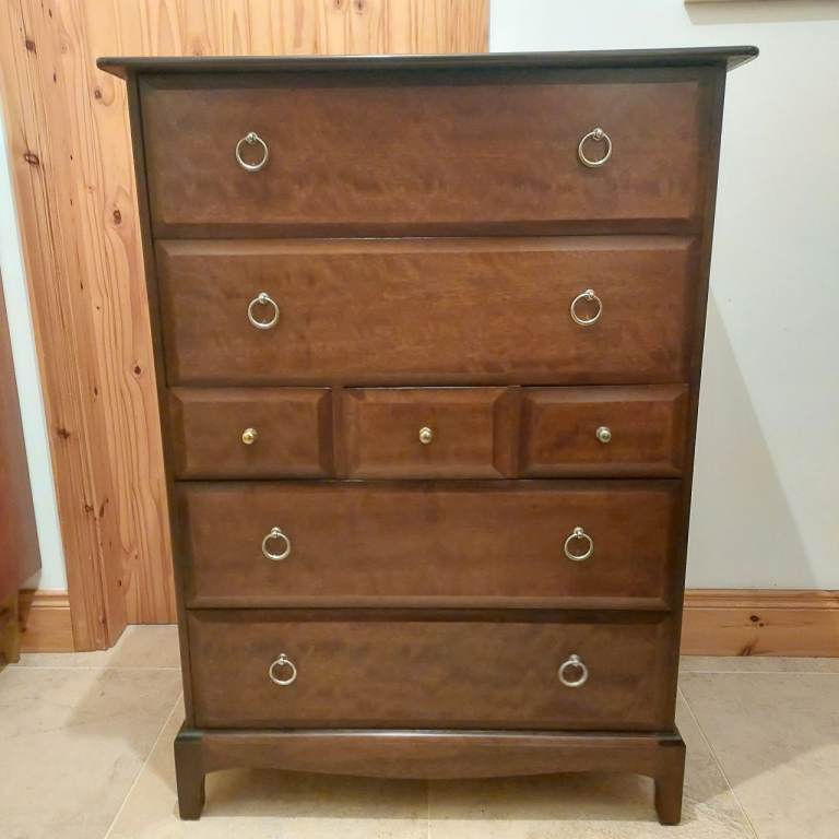 Quality Stag Tallboy Chest Of Drawers In Original Immaculate Condition Throughout 