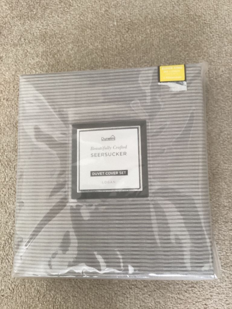Bedroom set, Duvet Cover Set – Grey Stripe, fitted Sheet and curtains. 