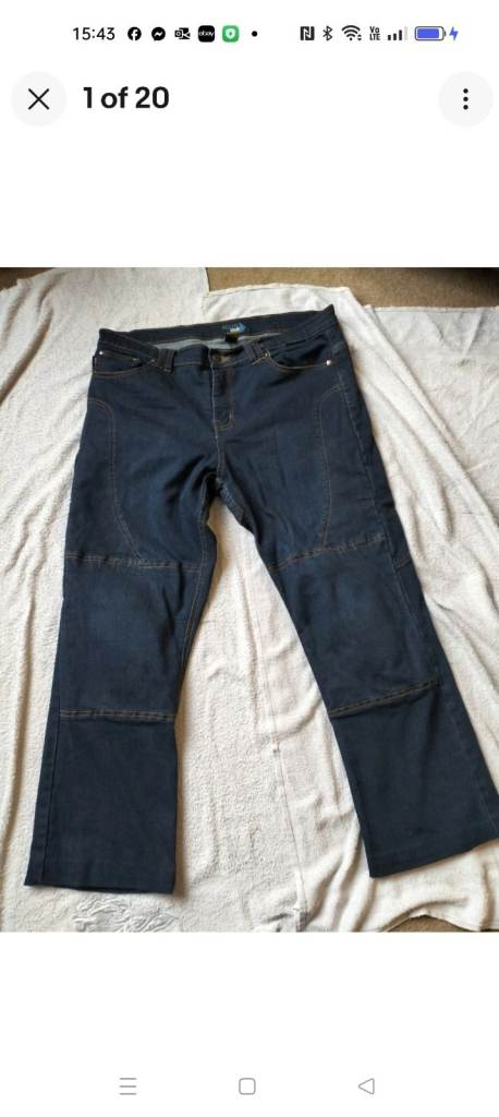 Route One Ladies motorcycle  Jeans - Blue  UK 16 34" W Short 27.5" Leg Shortened