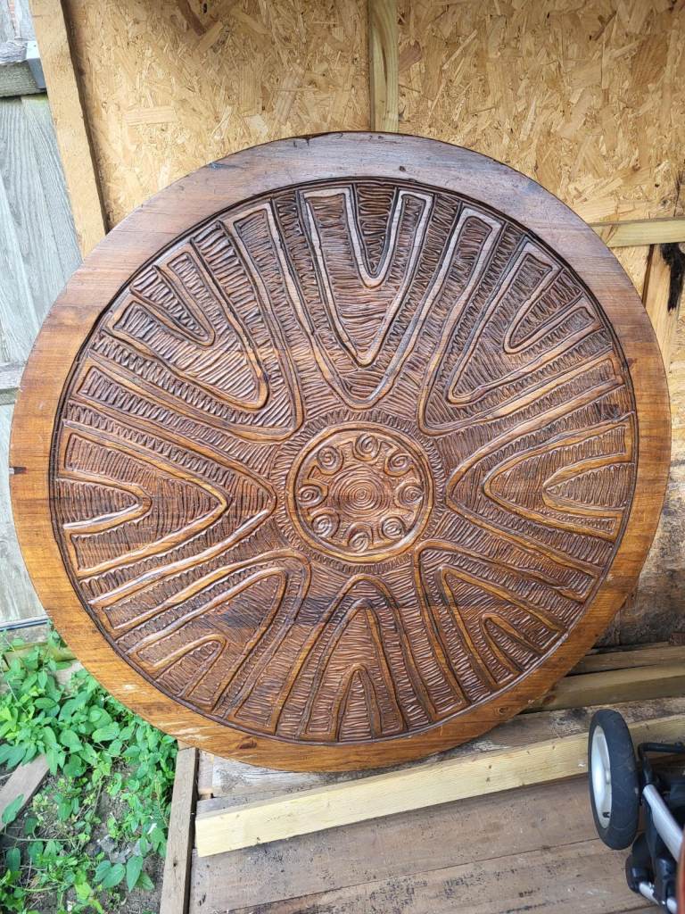 1970s Hand-carved Brutalist Dining Table by Aquarius Enterprises from South Africa and 7 chairs