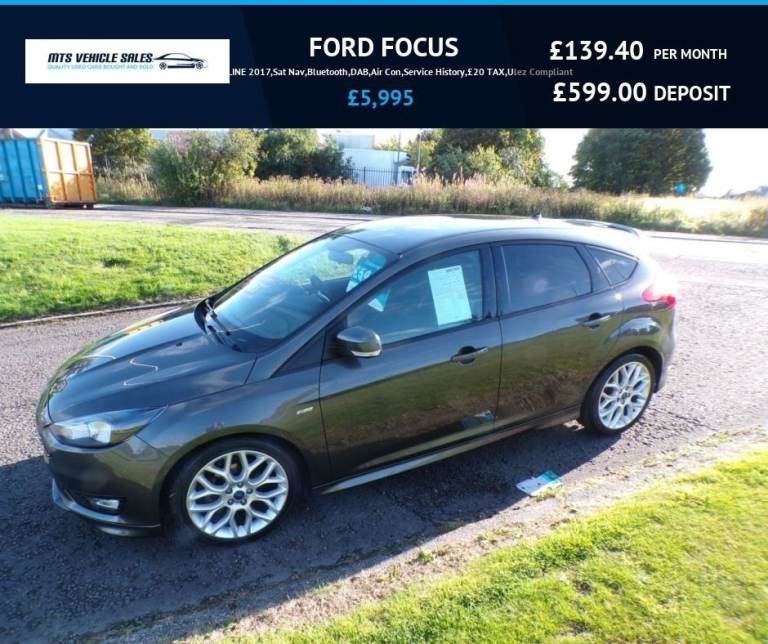 FORD FOCUS 1.0T ST-LINE 2017,Sat Nav,Bluetooth,DAB,Air Con,Service History,£20 TAX,Ulez Compliant