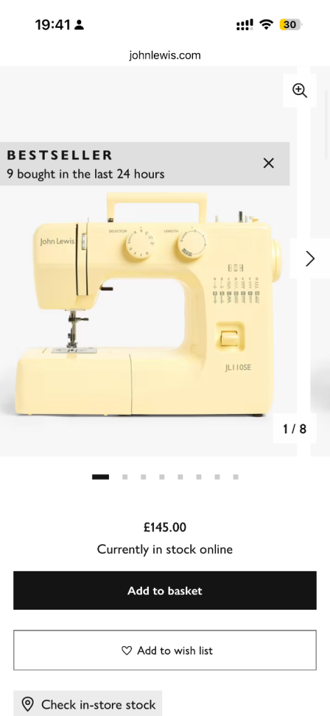 John Lewis JL110SE Sewing Machine - Yellow
