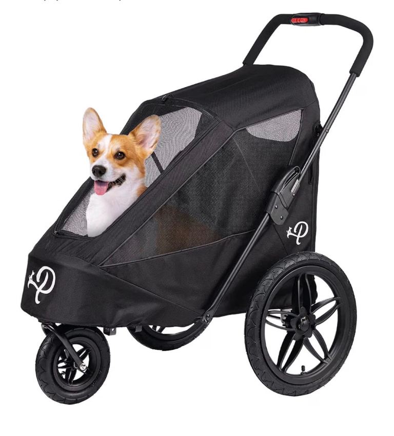 Petique 3 wheel dog pet stroller with bike attachment 