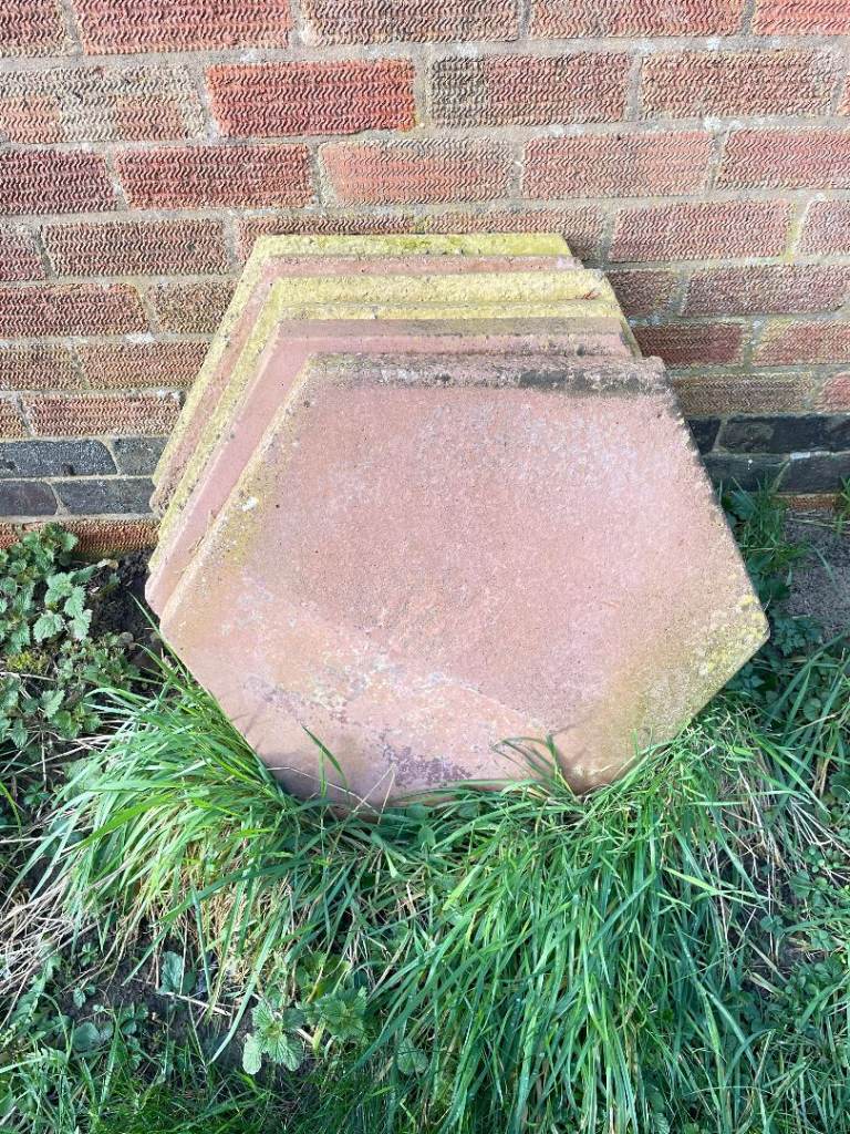 Job Lot of 13 Full + 4 Half Hexagonal Concrete Paving Slabs / Patio Slabs