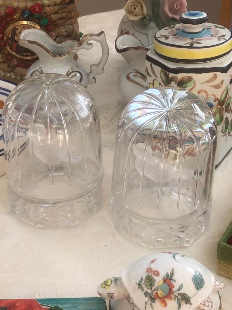 Pair Hofbauer Crystal Frosted Bird Cage Satin Glass Songbird Paperweight