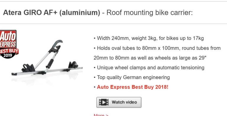 Atera aluminium roof mounting bike carrier