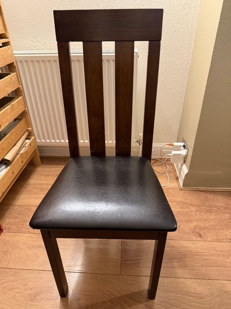 Wooden Dining Chair with Faux Leather Seat – Good Condition