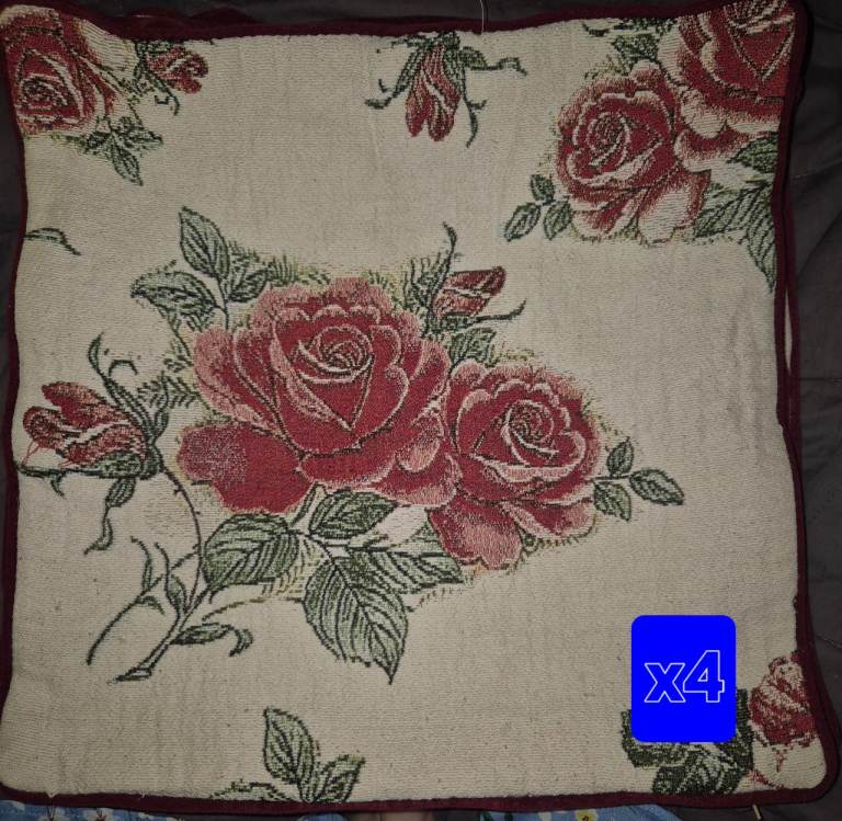 Set of 4 Rose Patterned Cushions – Good Condition