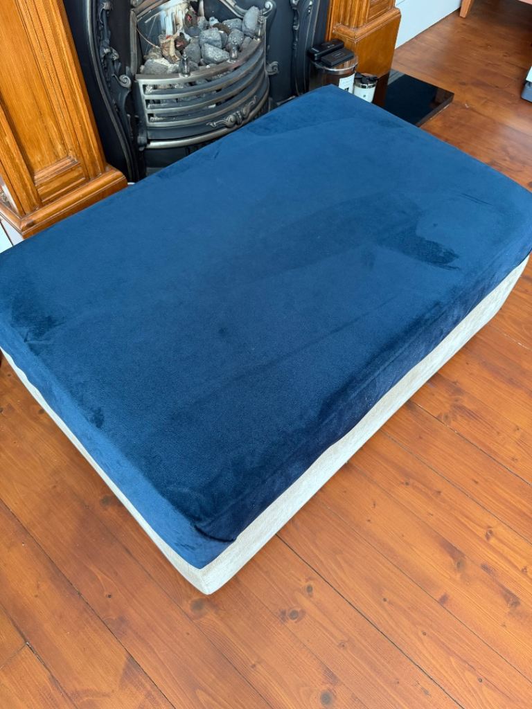 FREE - Blue and Cream Velvet Storage Ottoman Footstool – Good Condition