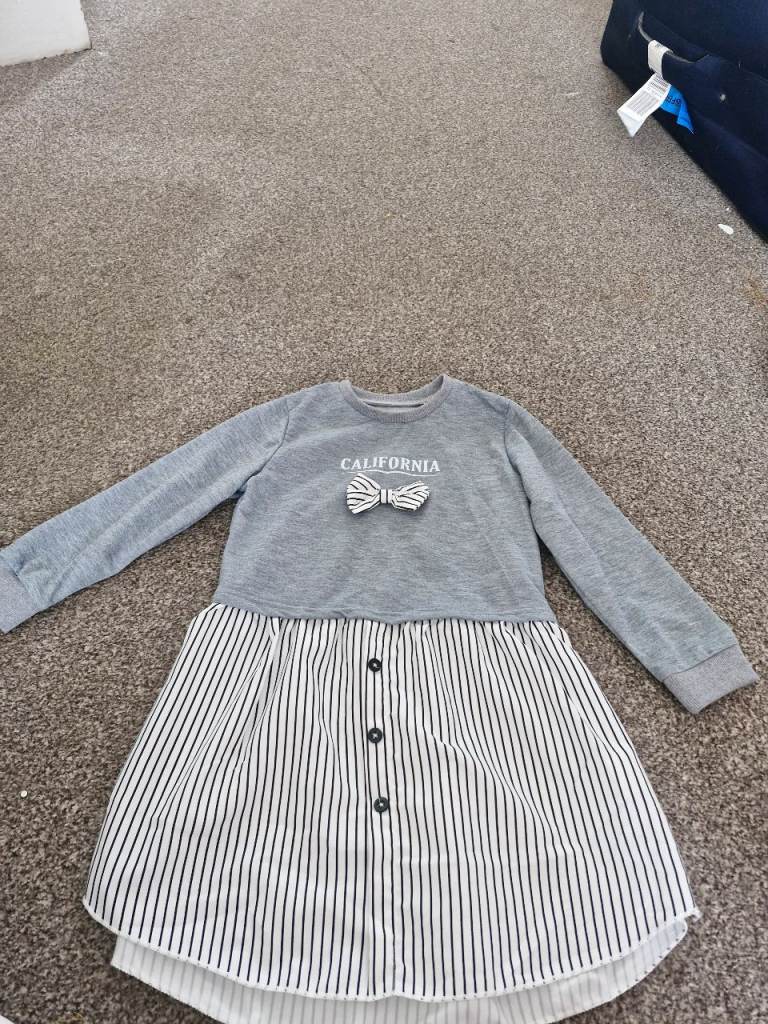 Girls Grey & Stripe 'shien Dress - New without tag, Age 6