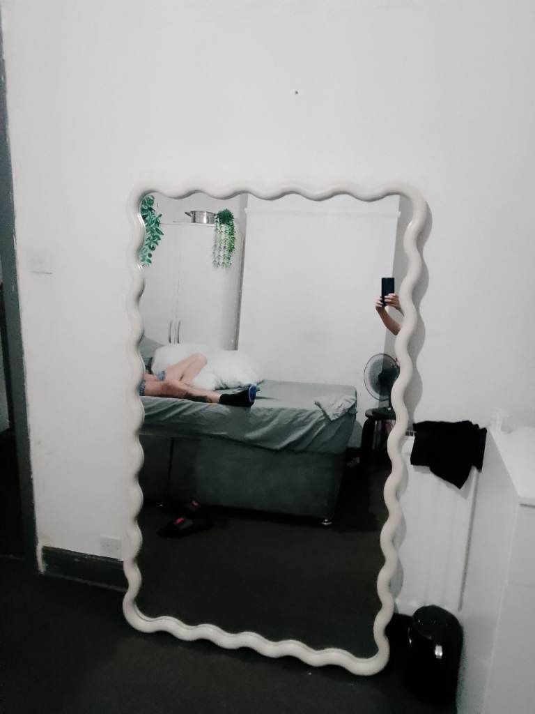 Large White Wavy Full-Length Mirror – Good Condition