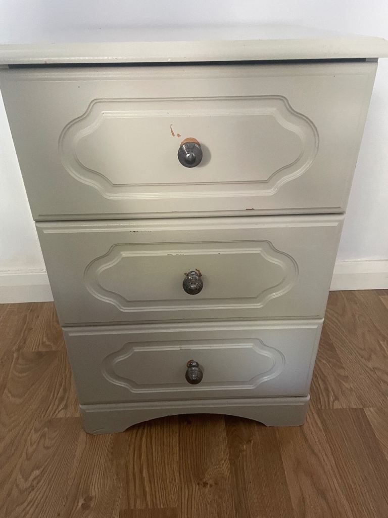Painted Bedside Table with 3 Drawers – Good Condition