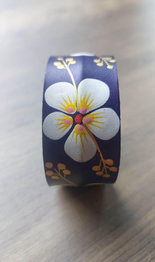 Hand Painted Leather Bracelet. Frangipani Flower. New. 