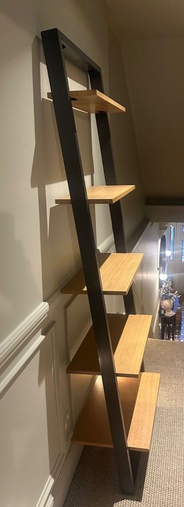 Swoon - leaning wood & black metal frame bookshelf 