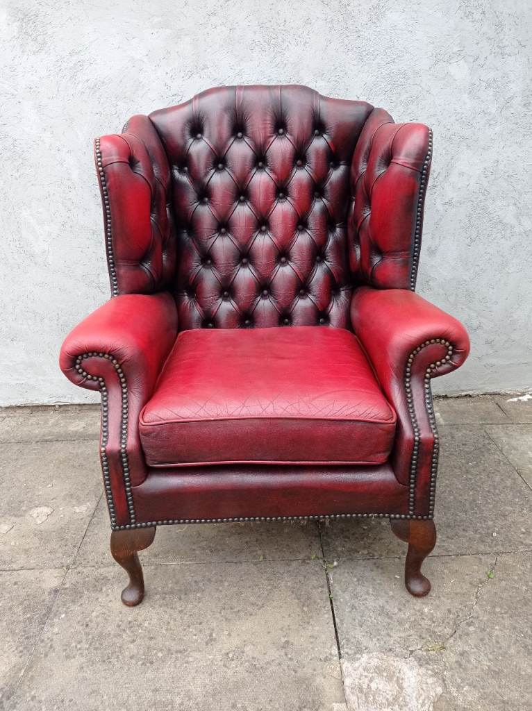 A Red Leather Chesterfield Queen Ann Wing/Armchair 