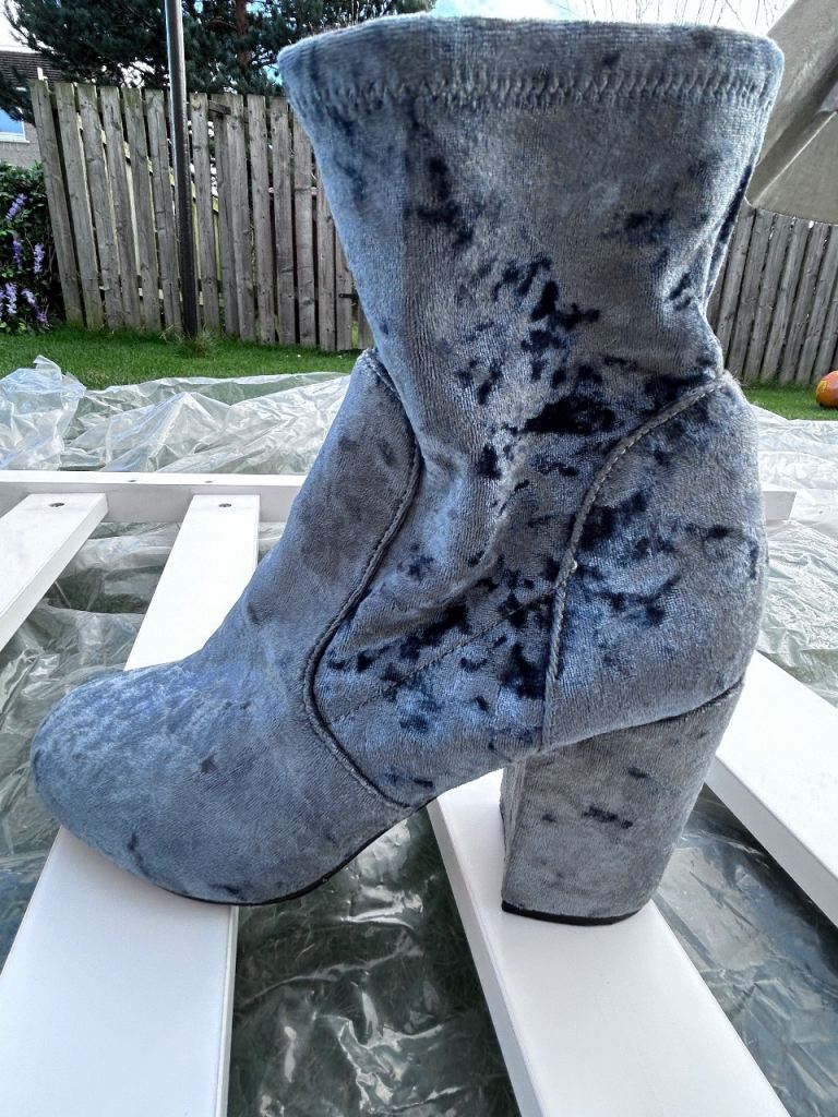 Blue Velvet Ankle Boots ,Size 5
