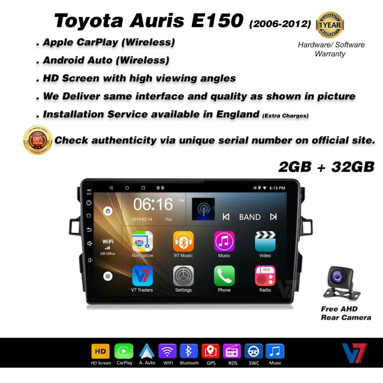 Toyota Auris E150 2006-12 CARPLAY Android Auto HD Screen Head Unit GPS Stereo LCD Panel V7