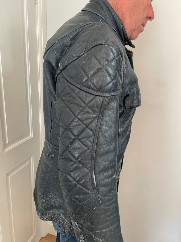 Real cowhide ex police blue leather patrol jacket