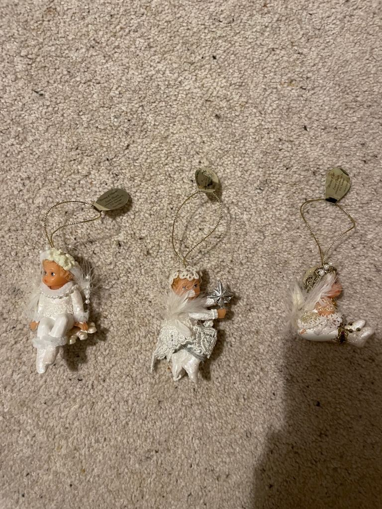 Three Small Snow Angel Hanging Christmas Decorations