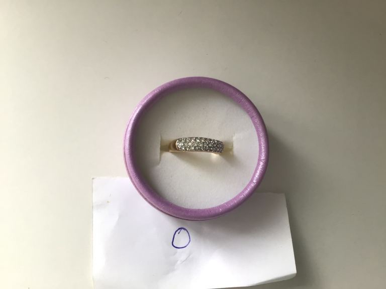 Lovely Gold Coloured Ring with Small Clear Stones size o