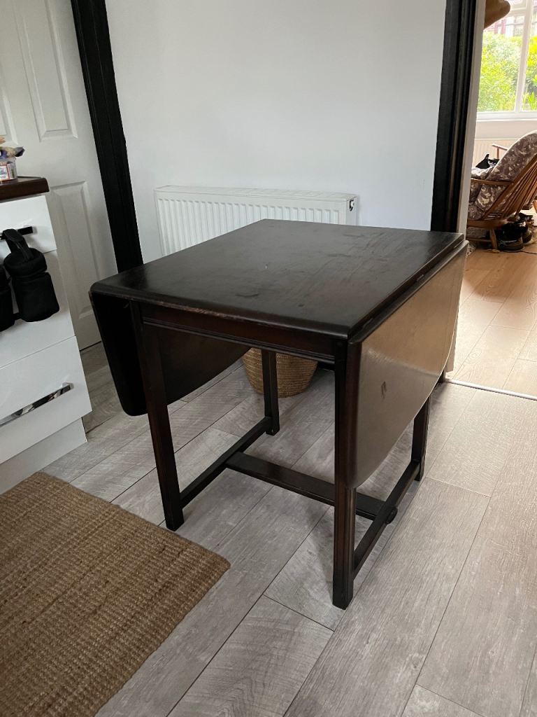 Dark Wood Drop-Leaf Dining Table – Fair Condition