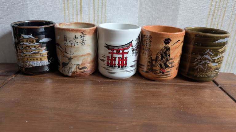 Set of 5 traditional Yunomi Japanese tea cups