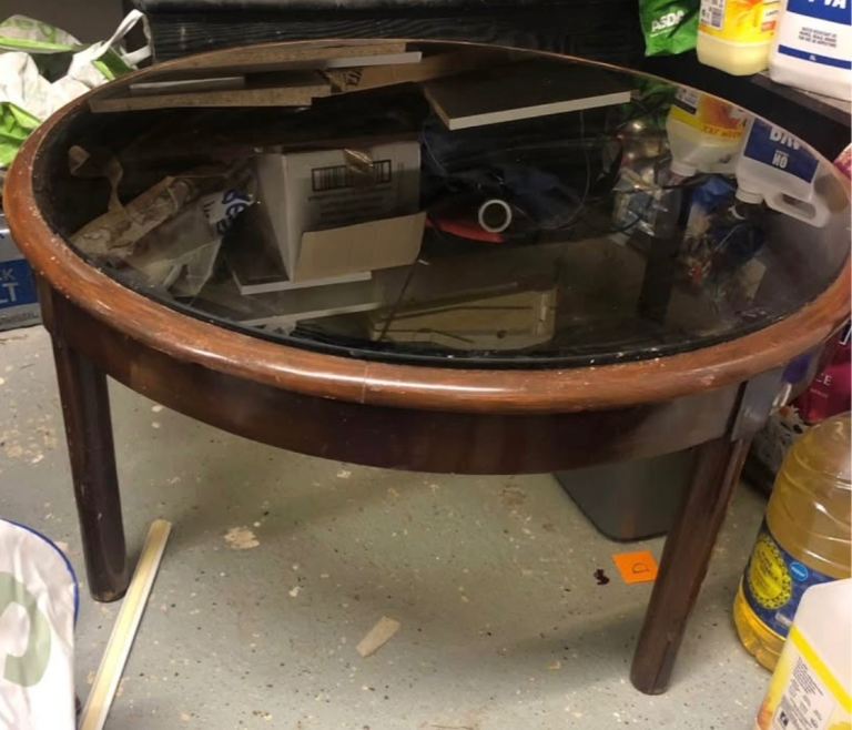 Round Wooden Coffee Table with Glass Top – 36cm High
