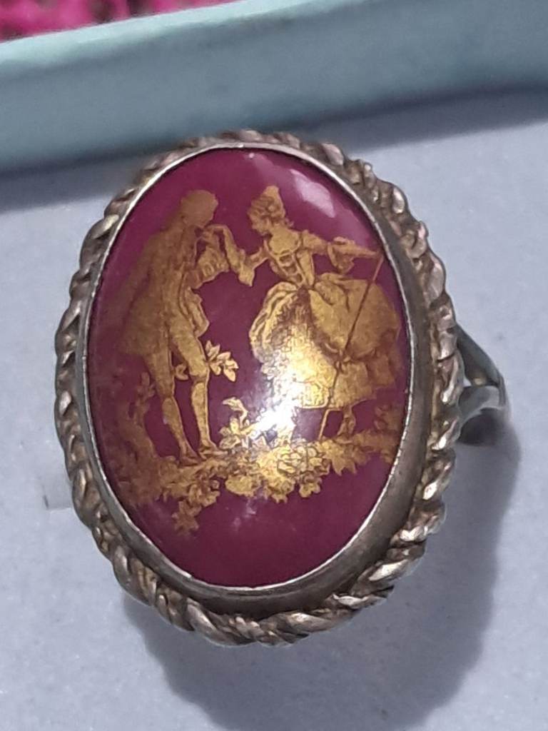 Beautiful sterling silver ceramic French ring  
