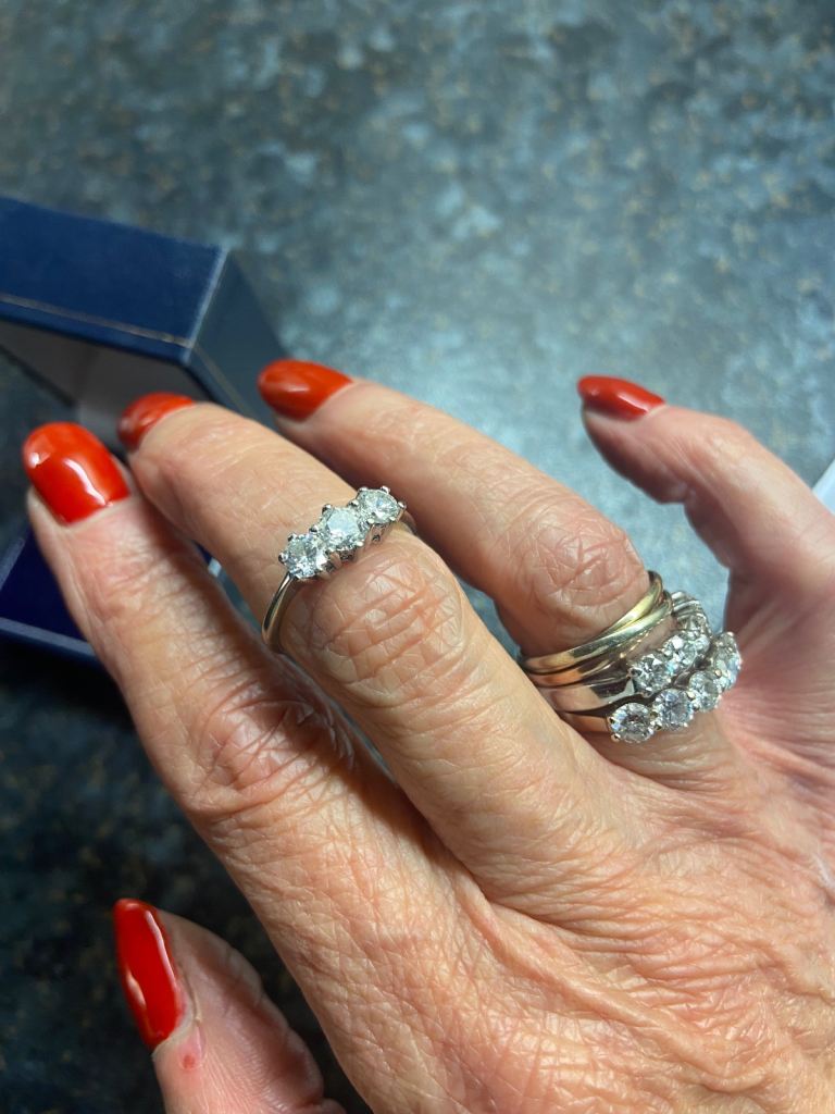 18ct White Gold 1carat Diamond Trilogy ring. Size M/N  coll/del only 