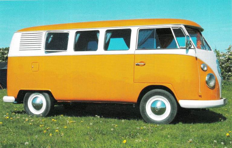 32. A framed magazine original featuring High Australian Vents VW/Volkswagen Camper ORANGE & WHITE