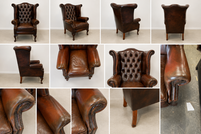 Vintage Brown Leather Chesterfield Style Wingback Armchair