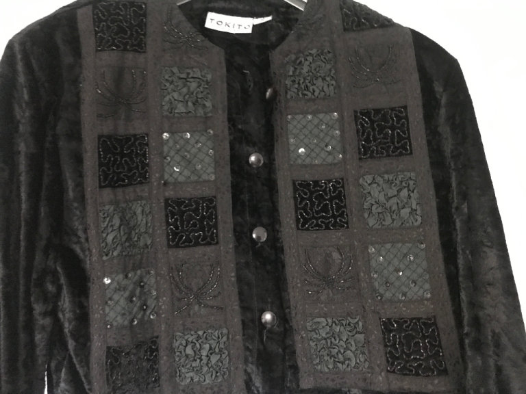 ladies black crushed velvet waist length jacket