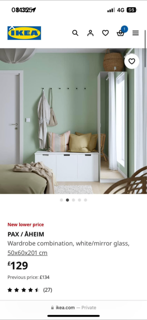 White mirrored pax wardrobe