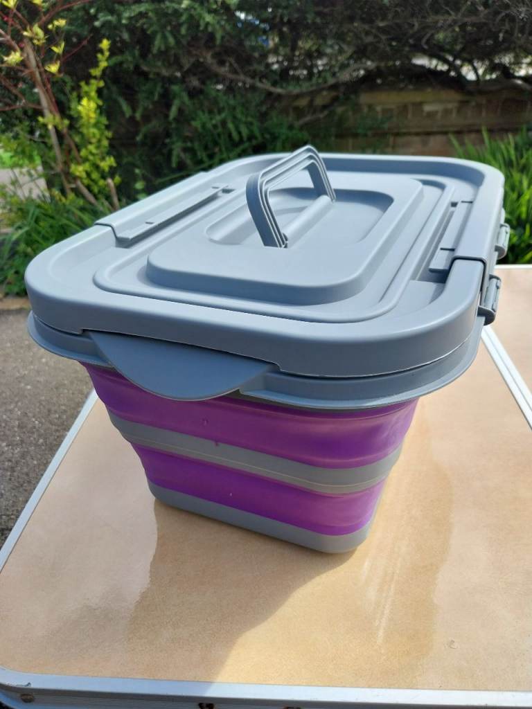 Collapsible Laundry Basket/Tub with Lid – Purple & Grey