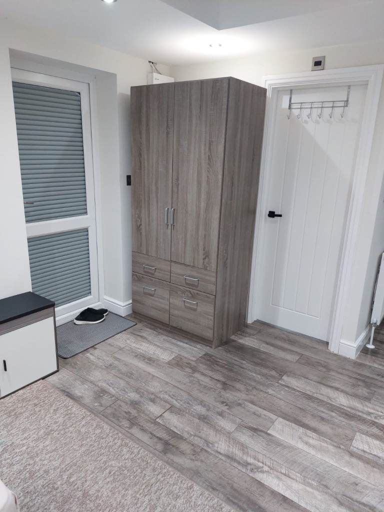 Newly Renovated Room with Attached Bathroom and Small Kitchen 