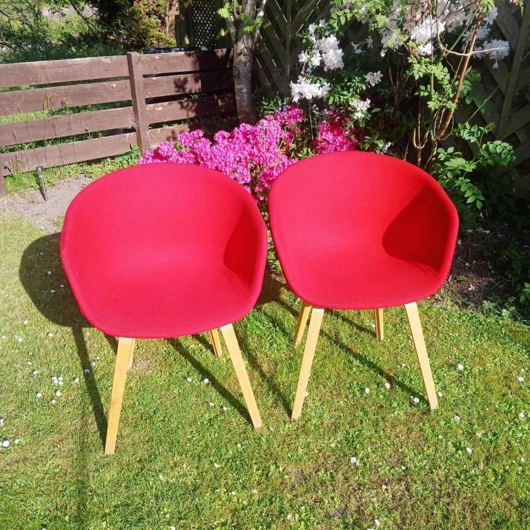 Pair of Hay About A Chair Aac 23 Red Fabric Oak Legs