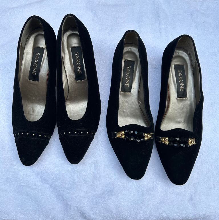 2 Pairs of Pre-Loved SAXONE Vintage Velvet Black Upper Ladies Shoes Size 5.5