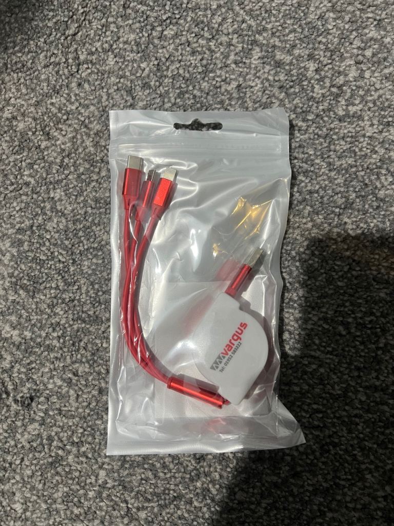 3-in-1 Retractable Multi Charging Cable – USB to Lightning, Micro-USB & Type-C (Red)