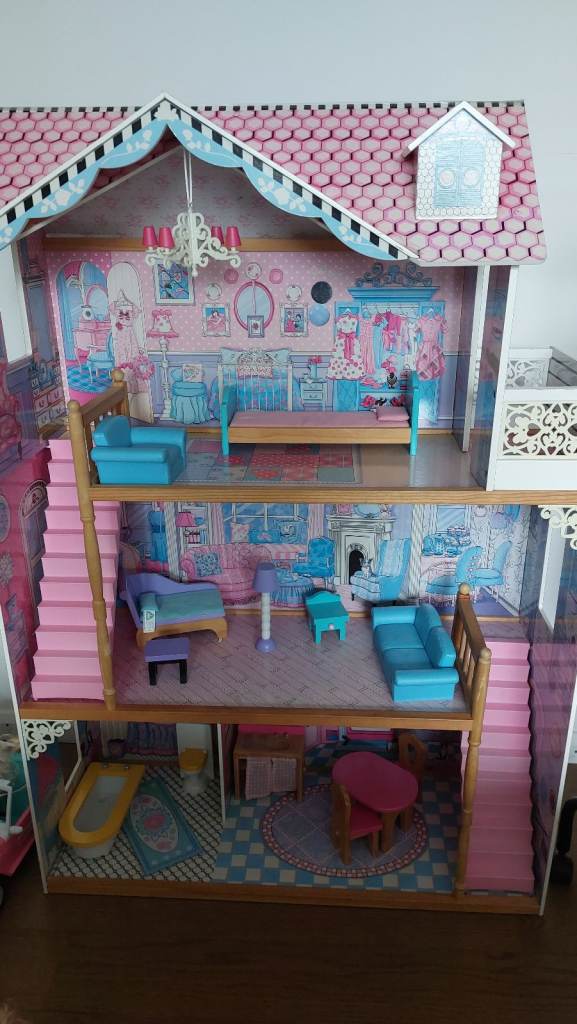 Kidcraft wooden dolls house with doll and car