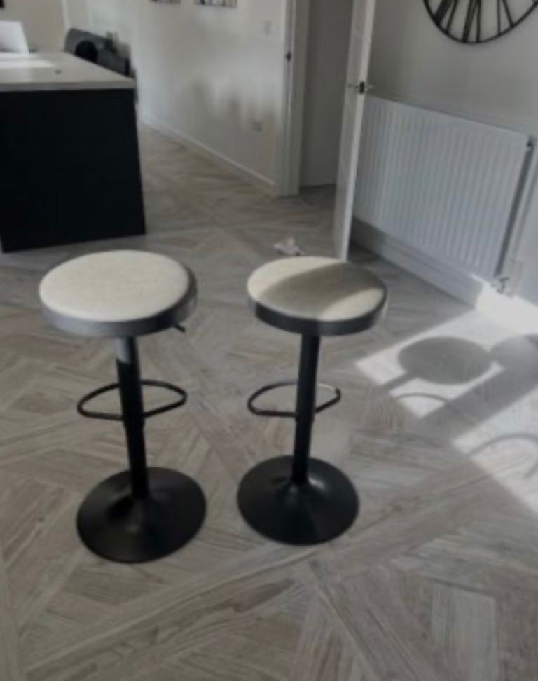 Pair of Modern Bar Stools – Black with grey Seats