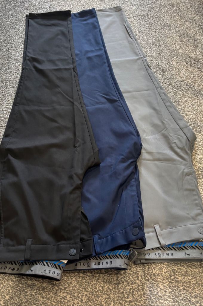 NEW x3 Puma Dealer Tailored Golf Trousers Navy, Black & Grey. Size 34/32 